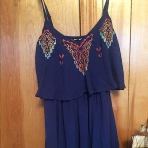 Blue Aztec print mini cocktail dress